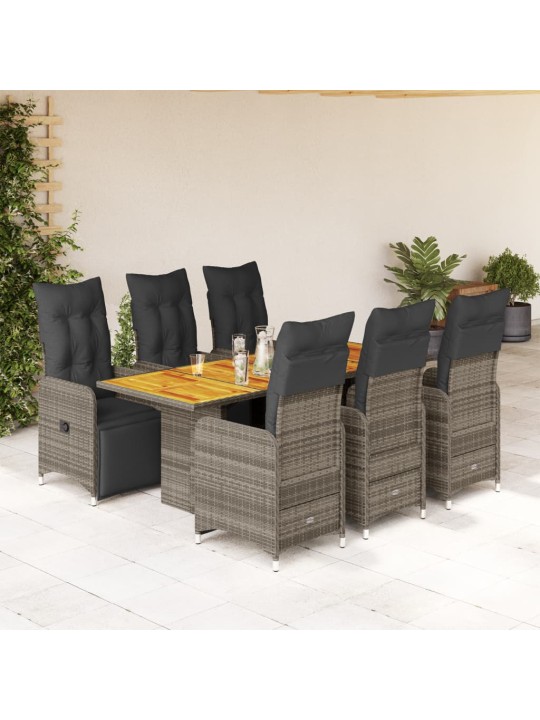7dílný zahradní bistro set s poduškami šedý polyratan