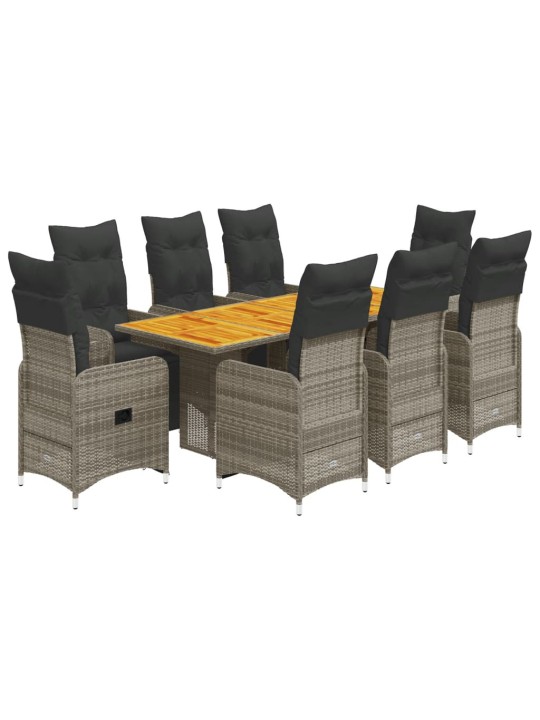 9dílný zahradní bistro set s poduškami šedý polyratan