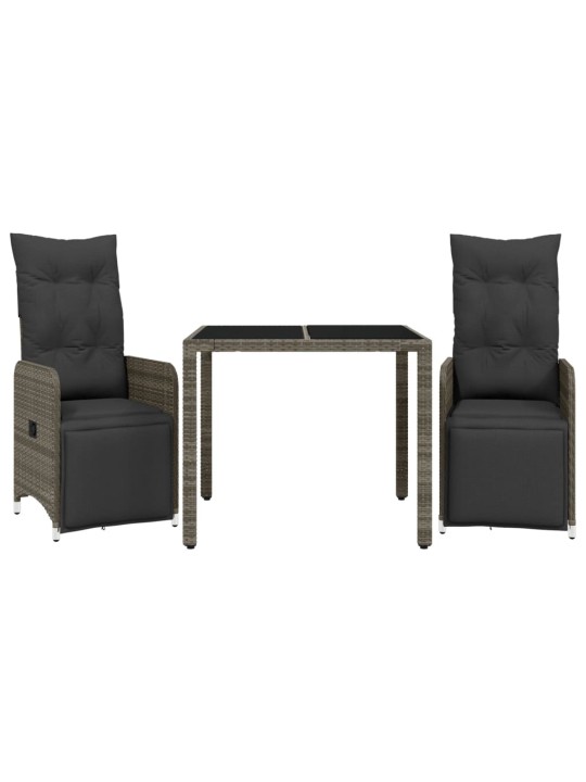 3dílný zahradní bistro set s poduškami šedý polyratan