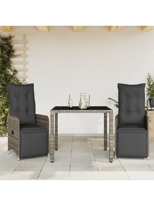 3dílný zahradní bistro set s poduškami šedý polyratan