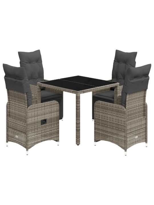 5dílný zahradní bistro set s poduškami šedý polyratan