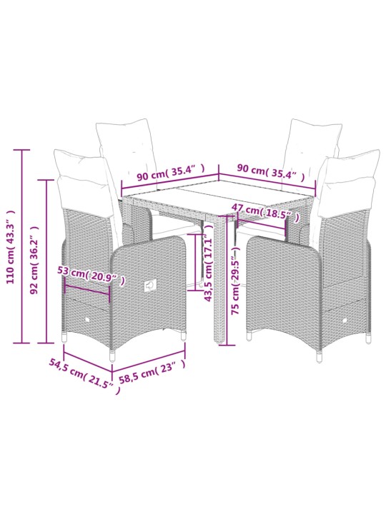 5dílný zahradní bistro set s poduškami šedý polyratan