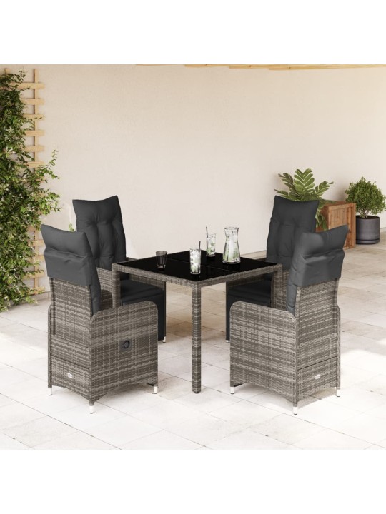 5dílný zahradní bistro set s poduškami šedý polyratan