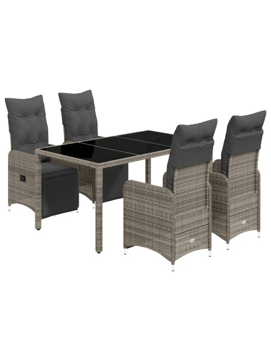 5dílný zahradní bistro set s poduškami šedý polyratan