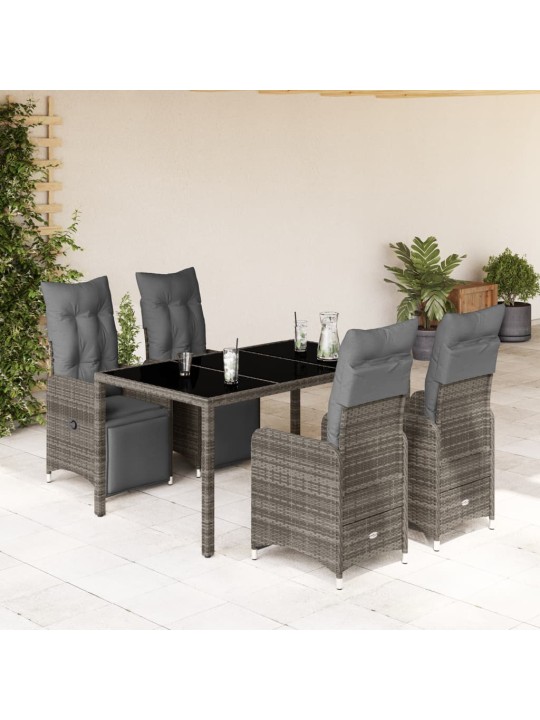 5dílný zahradní bistro set s poduškami šedý polyratan