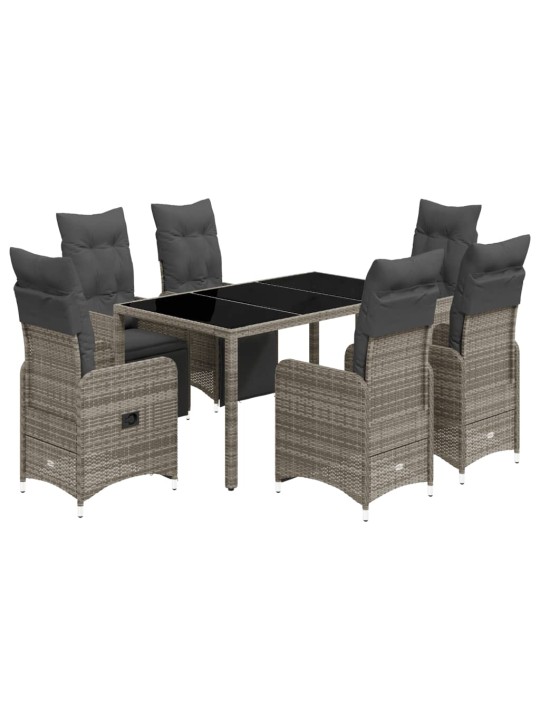 7dílný zahradní bistro set s poduškami šedý polyratan