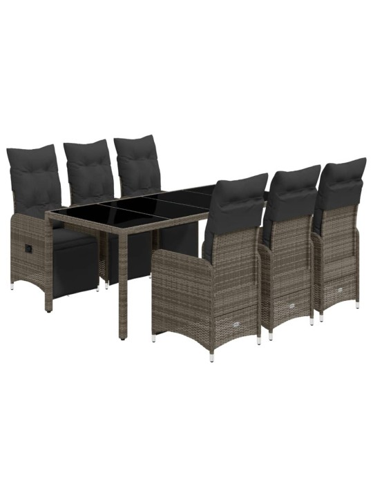 7dílný zahradní bistro set s poduškami šedý polyratan
