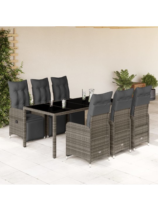 7dílný zahradní bistro set s poduškami šedý polyratan