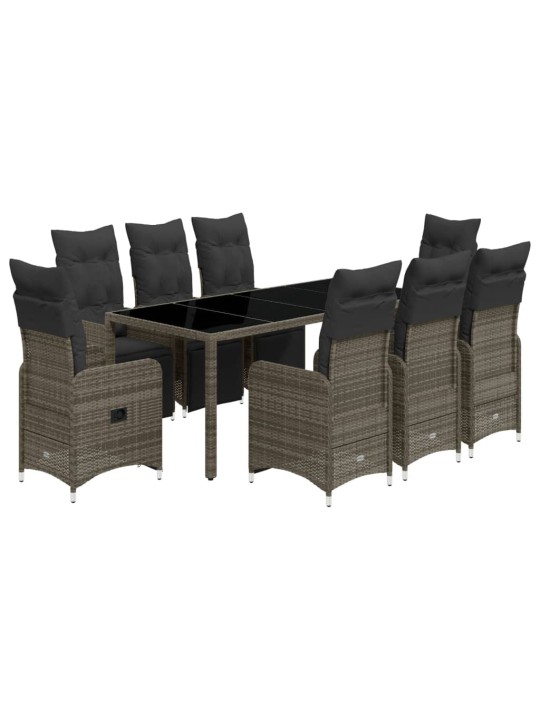 9dílný zahradní bistro set s poduškami šedý polyratan