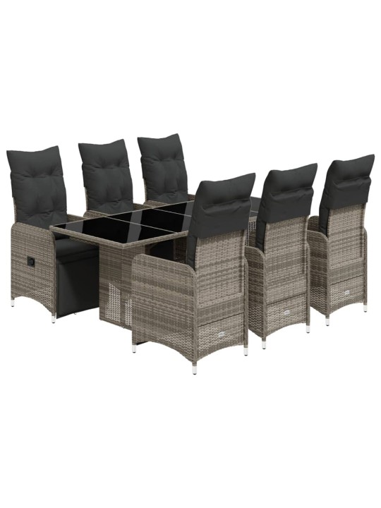 7dílný zahradní bistro set s poduškami šedý polyratan