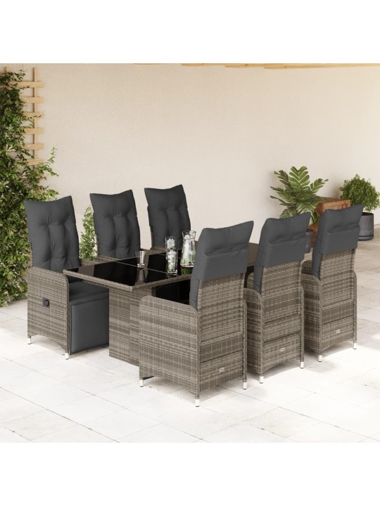 7dílný zahradní bistro set s poduškami šedý polyratan