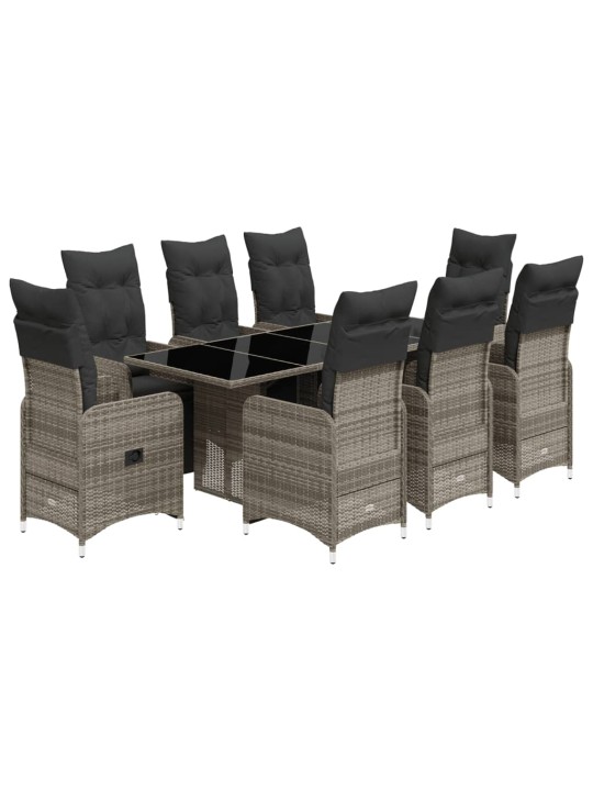 9dílný zahradní bistro set s poduškami šedý polyratan
