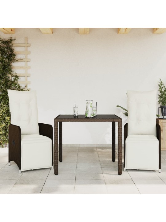 3dílný zahradní bistro set s poduškami hnědý polyratan