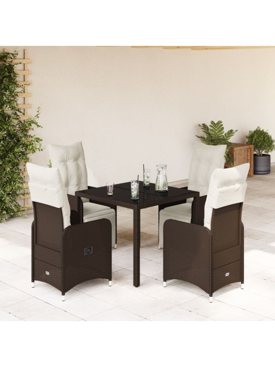 5dílný zahradní bistro set s poduškami hnědý polyratan