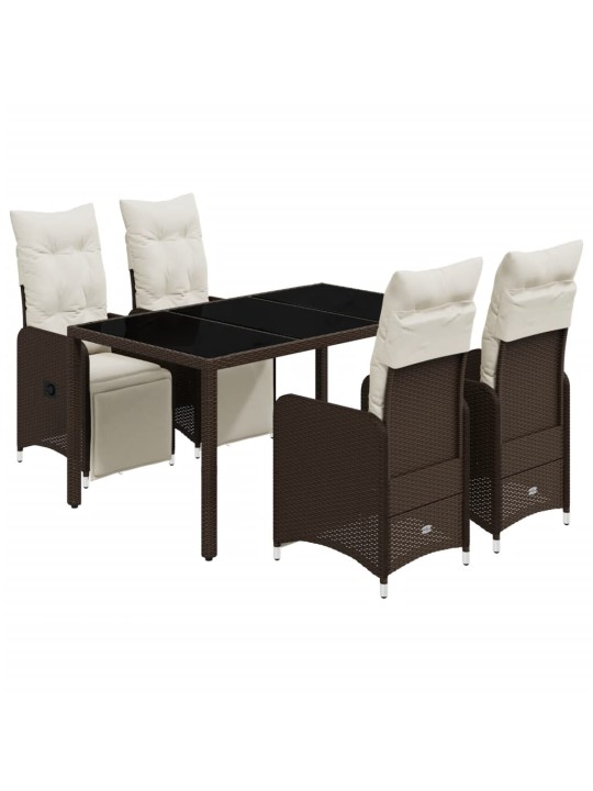 5dílný zahradní bistro set s poduškami hnědý polyratan