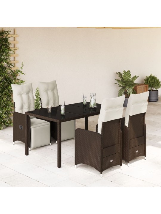 5dílný zahradní bistro set s poduškami hnědý polyratan