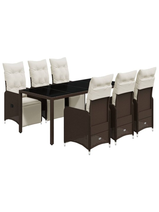 7dílný zahradní bistro set s poduškami hnědý polyratan