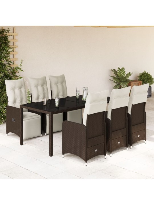 7dílný zahradní bistro set s poduškami hnědý polyratan