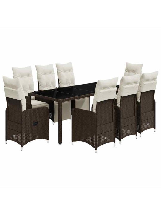 9dílný zahradní bistro set s poduškami hnědý polyratan
