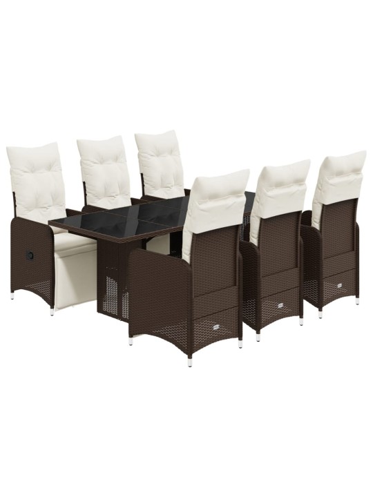 7dílný zahradní bistro set s poduškami hnědý polyratan