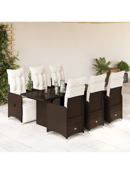 7dílný zahradní bistro set s poduškami hnědý polyratan