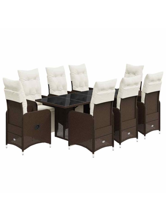 9dílný zahradní bistro set s poduškami hnědý polyratan