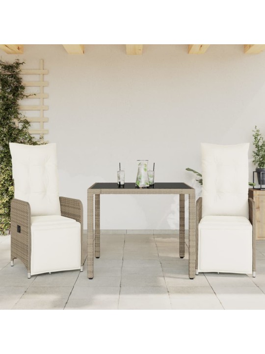 3dílný zahradní bistro set s poduškami hnědý polyratan