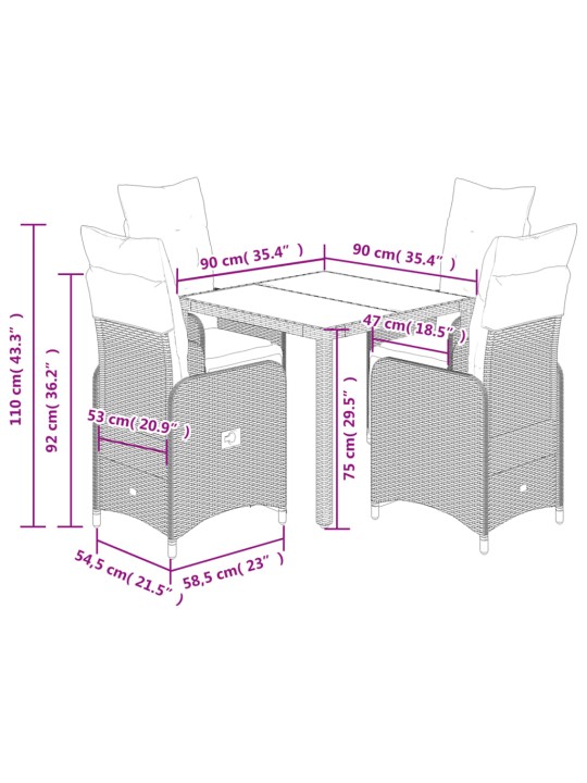 5dílný zahradní bistro set s poduškami hnědý polyratan