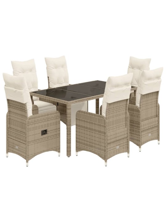 7dílný zahradní bistro set s poduškami hnědý polyratan
