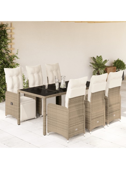 7dílný zahradní bistro set s poduškami hnědý polyratan