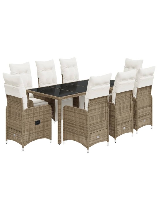 9dílný zahradní bistro set s poduškami hnědý polyratan