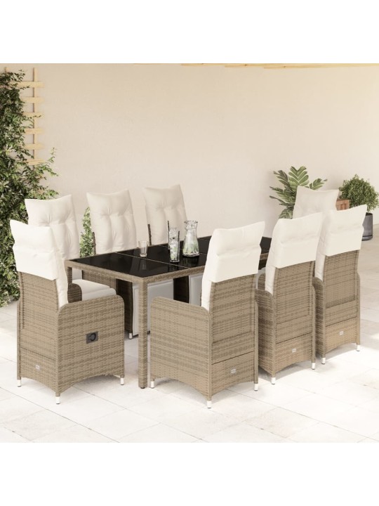 9dílný zahradní bistro set s poduškami hnědý polyratan