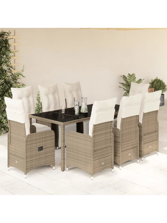 9dílný zahradní bistro set s poduškami hnědý polyratan