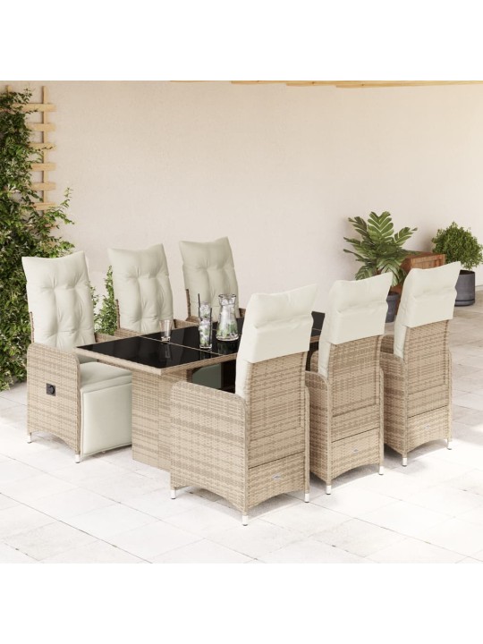 7dílný zahradní bistro set s poduškami hnědý polyratan