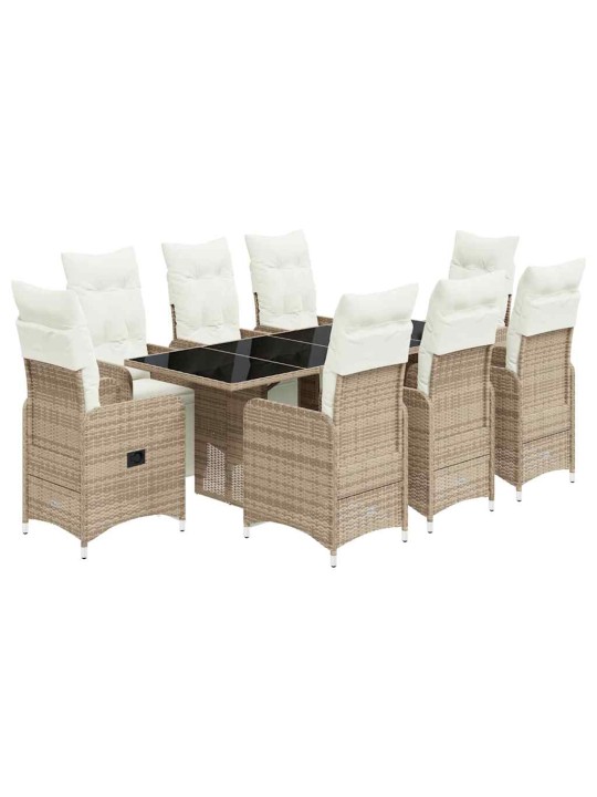 9dílný zahradní bistro set s poduškami hnědý polyratan
