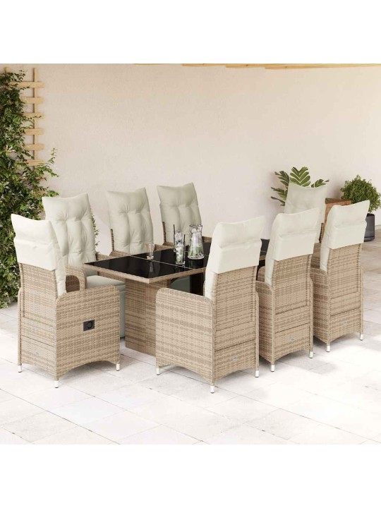 9dílný zahradní bistro set s poduškami hnědý polyratan