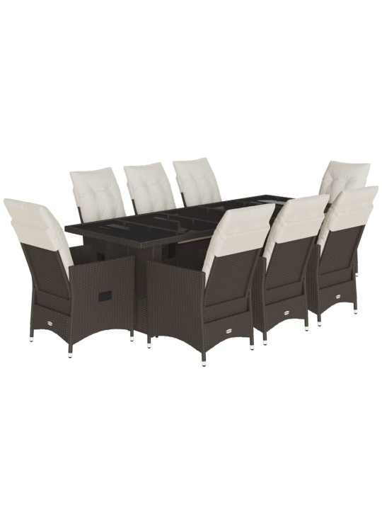 9dílný zahradní bistro set s poduškami hnědý polyratan