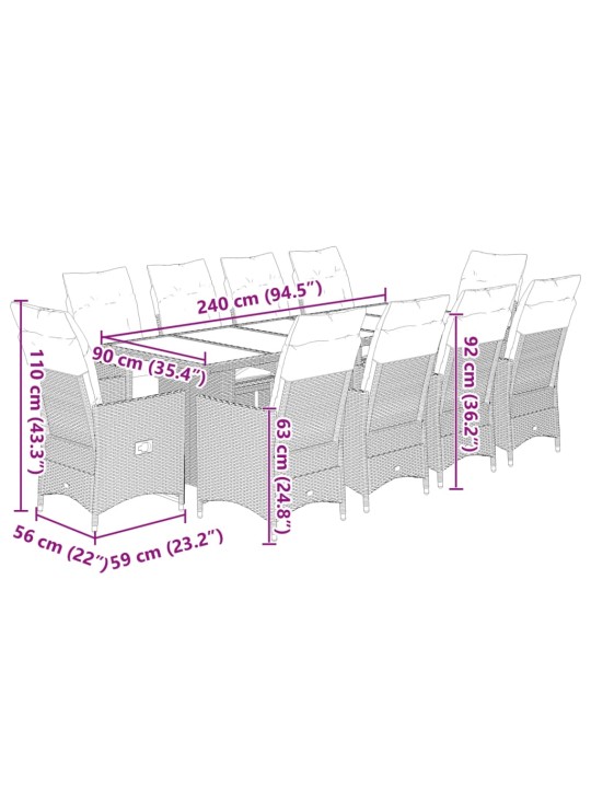 9dílný zahradní bistro set s poduškami hnědý polyratan