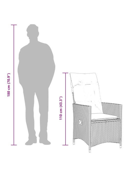 9dílný zahradní bistro set s poduškami hnědý polyratan