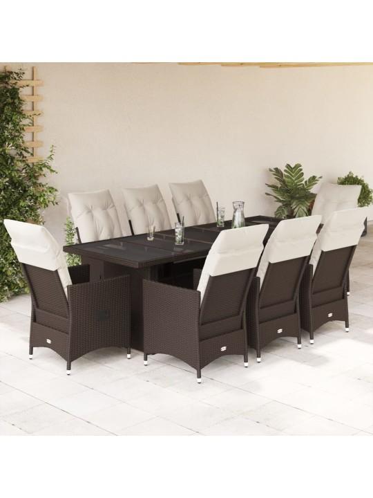9dílný zahradní bistro set s poduškami hnědý polyratan