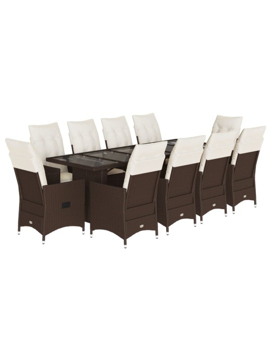 11dílný zahradní bistro set s poduškami hnědý polyratan