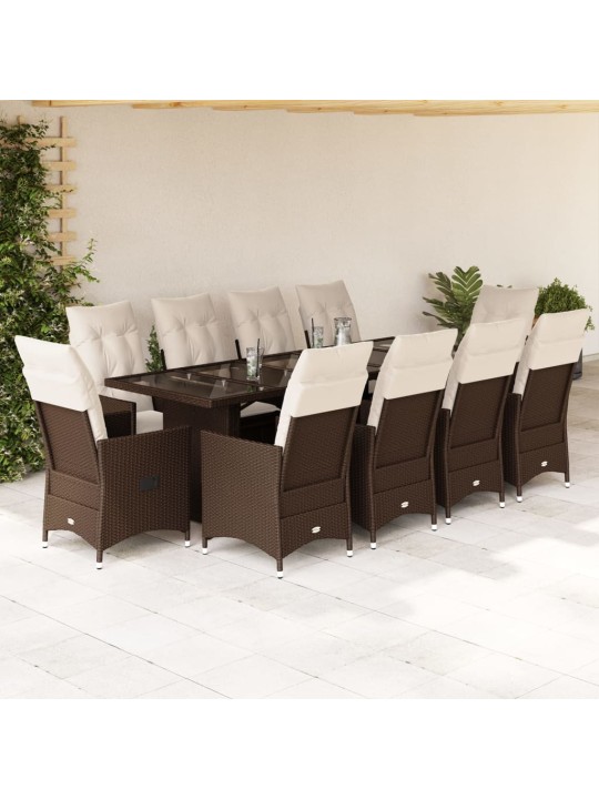 11dílný zahradní bistro set s poduškami hnědý polyratan