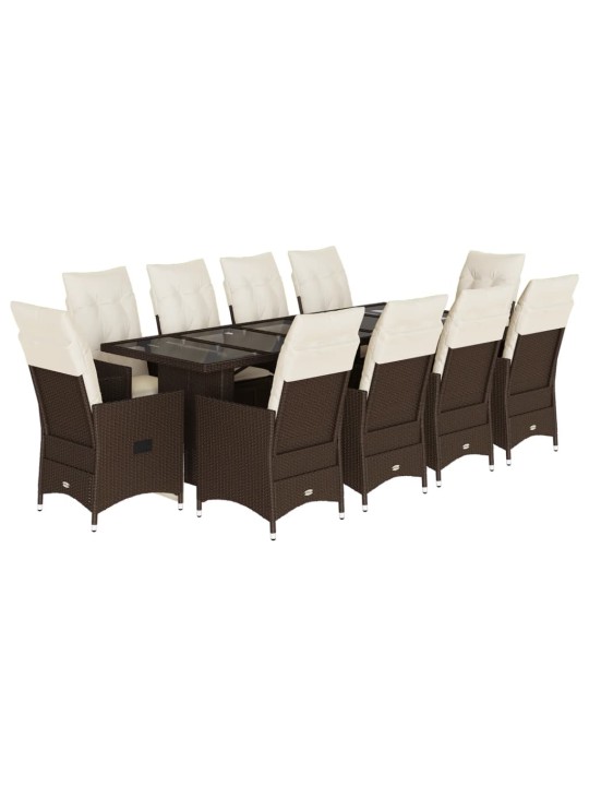 11dílný zahradní bistro set s poduškami hnědý polyratan