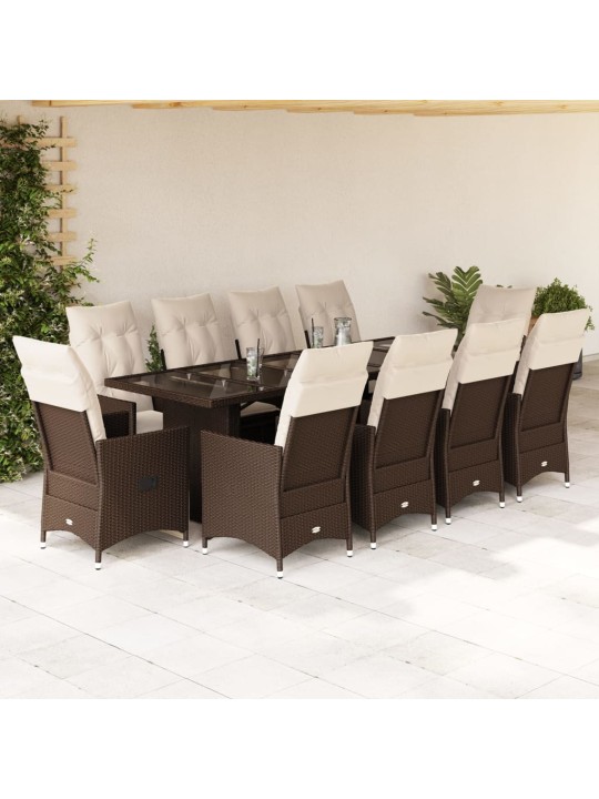 11dílný zahradní bistro set s poduškami hnědý polyratan