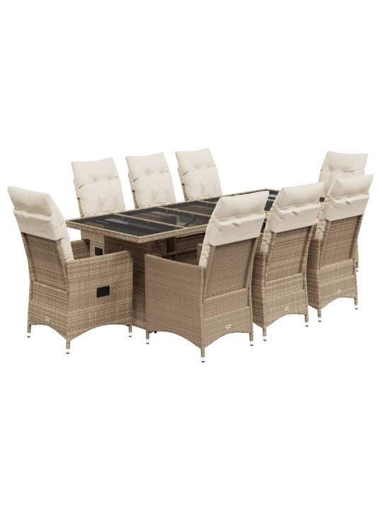 9dílný zahradní bistro set s poduškami béžový polyratan