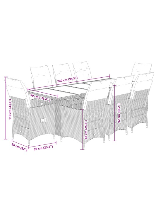 9dílný zahradní bistro set s poduškami béžový polyratan