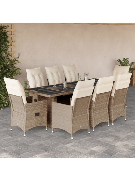 9dílný zahradní bistro set s poduškami béžový polyratan