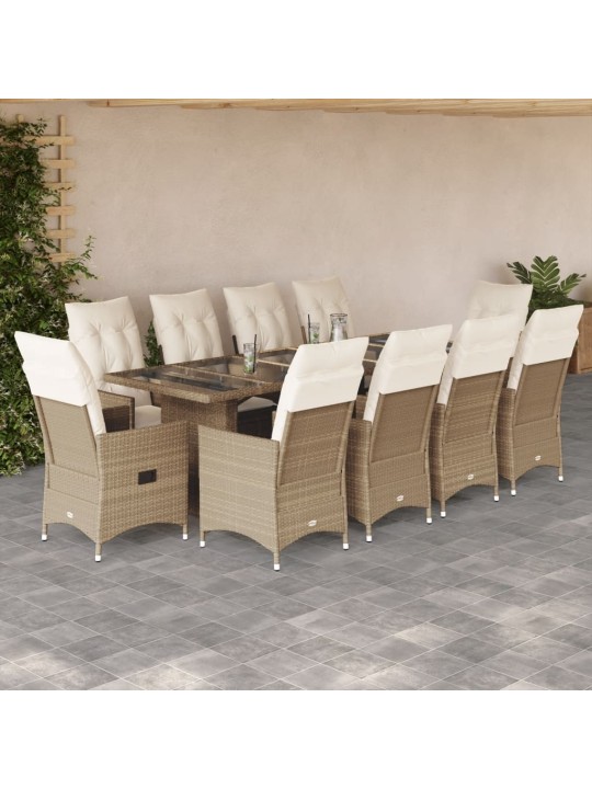 11dílný zahradní bistro set s poduškami béžový polyratan