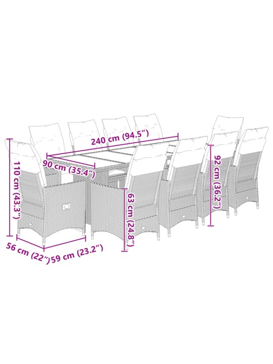 11dílný zahradní bistro set s poduškami béžový polyratan