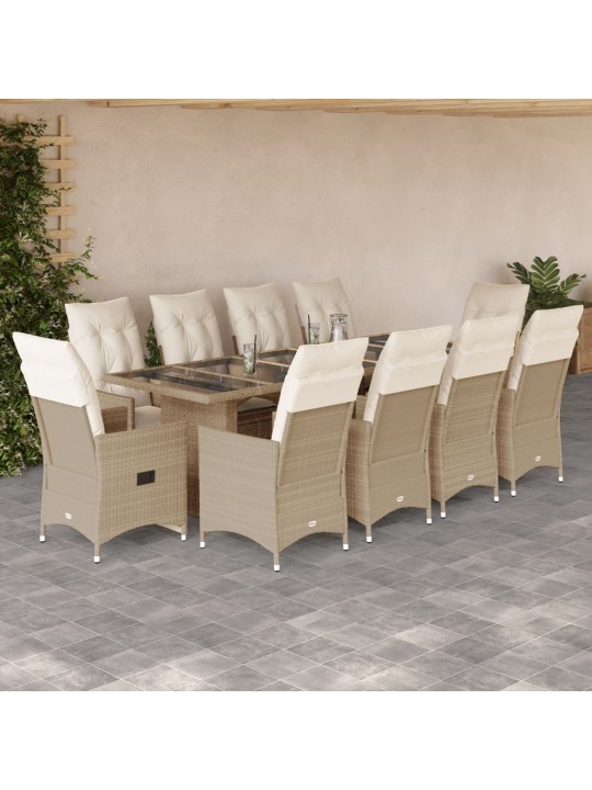 11dílný zahradní bistro set s poduškami béžový polyratan